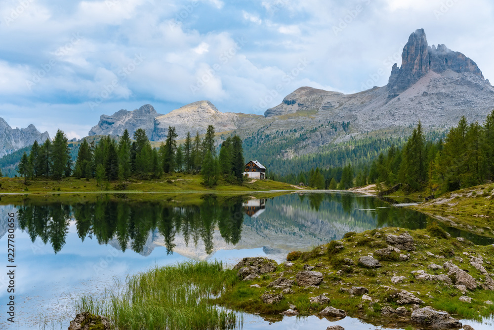 Summer Federa lake with Dolomites peak, Cortina D'Ampezzo, Dolomites, Italy