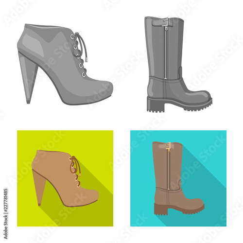 Vector illustration of footwear and woman sign. Collection of footwear and foot stock vector illustration.