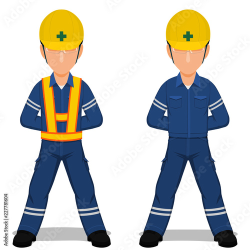 Set of industrial worker in the position of parade rest on transparent background