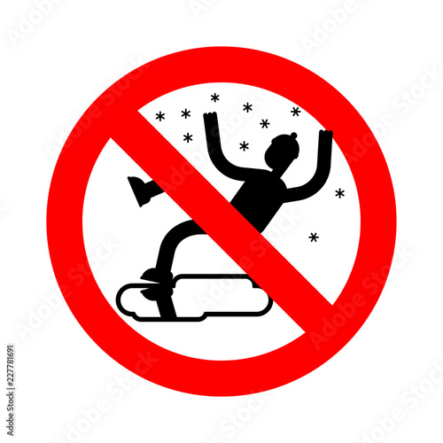 Stop Slippery ice road in winter. Ban Slip on ice. Forbidding Red road danger sign
