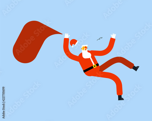 Santa slipped on ice. grandfather Slippery road in winter. Christmas Vector illustration