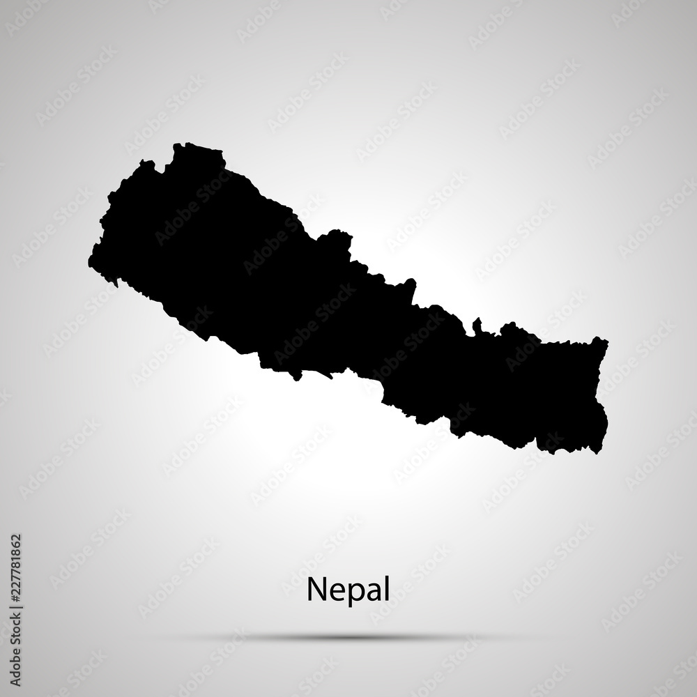 Nepal country map, simple black silhouette on gray