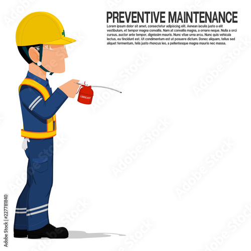 An industrial worker with oil can on transparent background