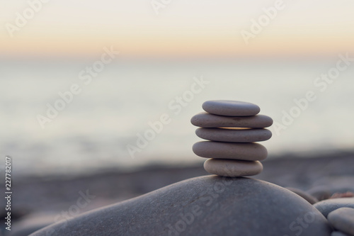 Canvas Print five sea stones put against each other at the sea