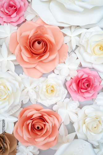 Paper rose background.Soft light on handmade paper rose for wedding wallpaper. valentine concept.