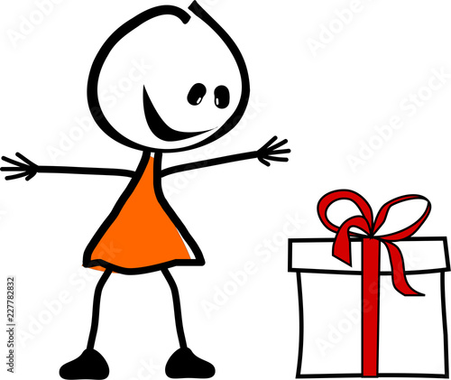 Strichmännchen freut sich über ein Geschenk