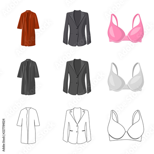 Vector illustration of woman and clothing icon. Collection of woman and wear stock vector illustration.