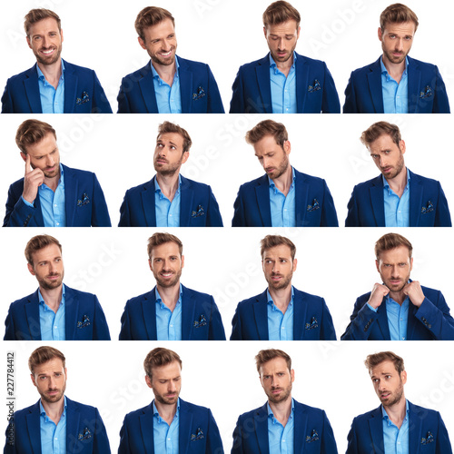 collage of 16 images of cool young smart casual man photo