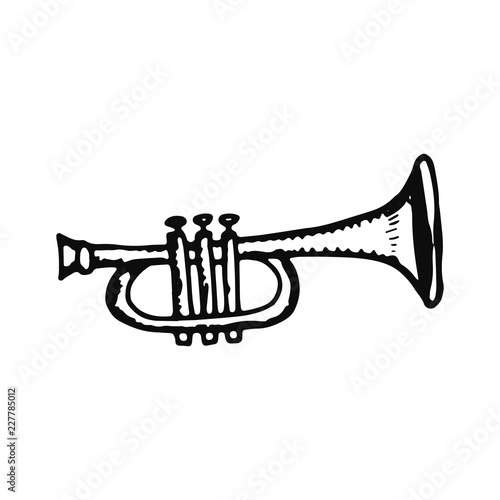 trumpet musical instrument sketch icon. isolated object on white background