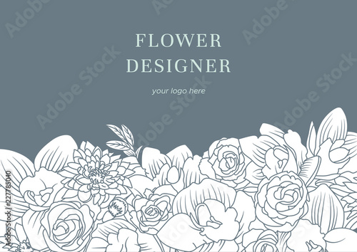 Hand drawn floral card. Flower background and logo for flower shops, designers, florists, photographers, cosmetics and other creative professions.