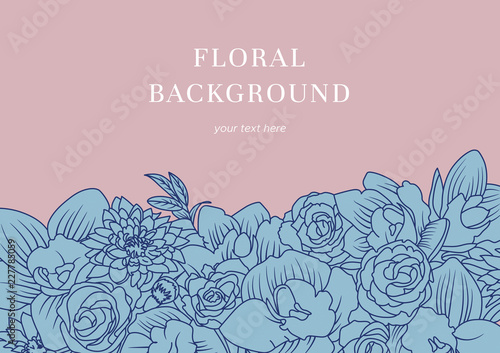 Hand drawn floral background and logo for flower shops, designers, florists, photographers, cosmetics and other creative professions.
