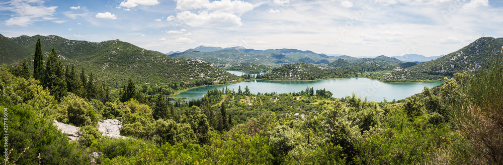 Panorama of beautiful Bacina lakes in Dalmatia,Croatia - holiday destination