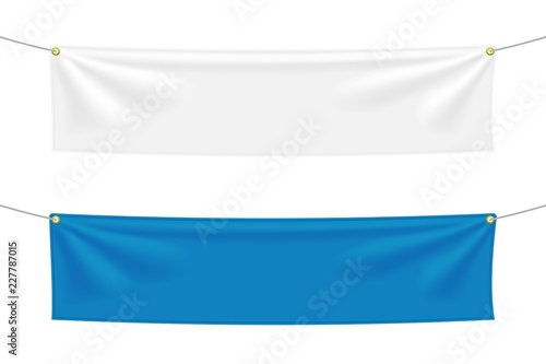 White and blue textile banners with folds