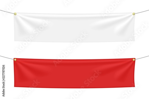 White and red textile banners with folds