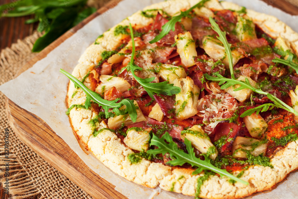 Healthy food, gluten free hawaiian paleo pizza Healthy food, gluten free hawaiian paleo pizza