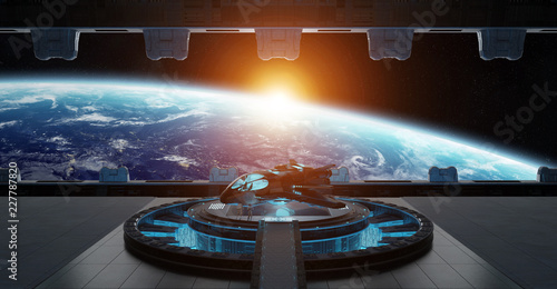 Fototapeta Naklejka Na Ścianę i Meble -  Landing strip spaceship interior 3D rendering elements of this image furnished by NASA