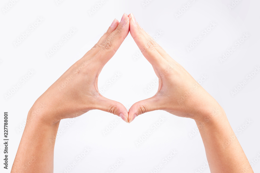 yoga hand making rhombus diamond isolated on white background yoga hand making rhombus diamond isolated on white background