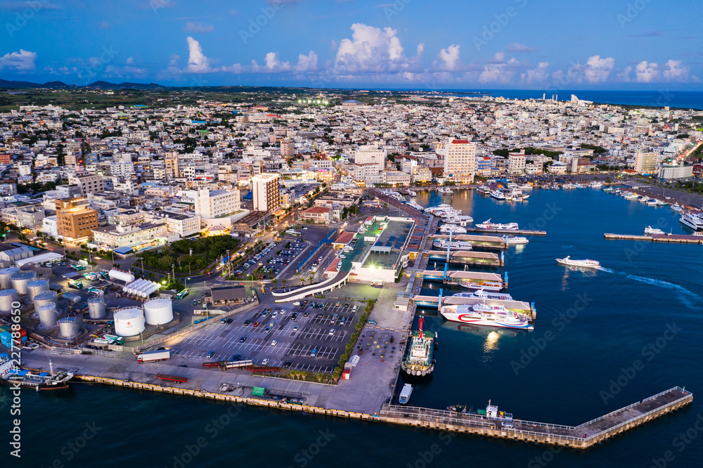 Obraz premium Aerial view of ishigaki downtown
