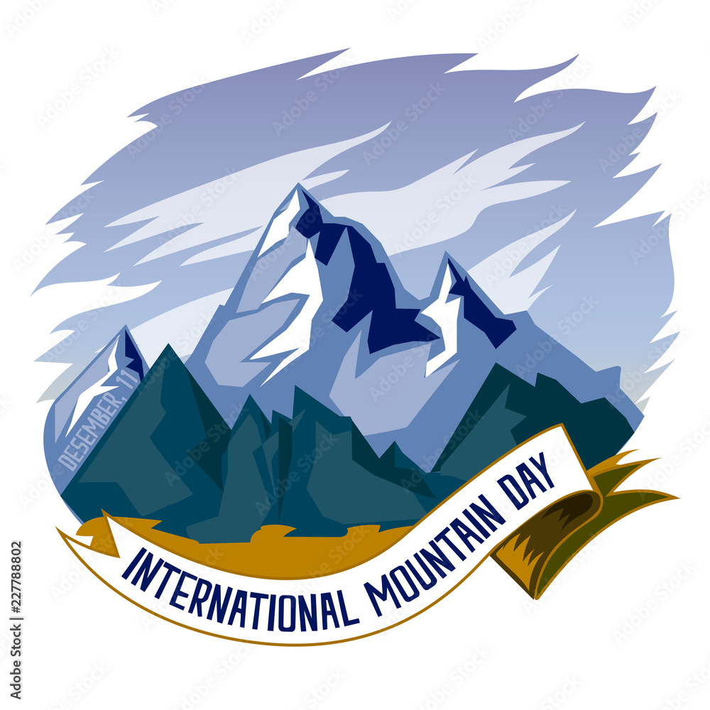 International Mountain Day, 11 December. Mountain ranges conceptual illustration vector.