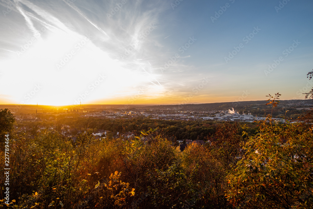 Panorama over Aschaffenburg at sunset in Autumn