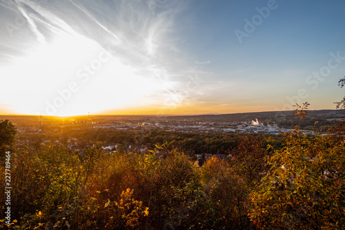 Panorama over Aschaffenburg at sunset in Autumn