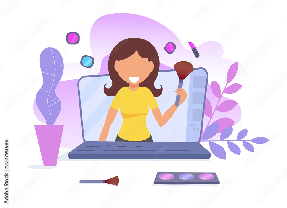 Concept of online video blog. Training Vlogger Vector. Cartoon. Isolated art on white background. Concept of online video blog. Training Vlogger Vector. Cartoon. Isolated art on white background.