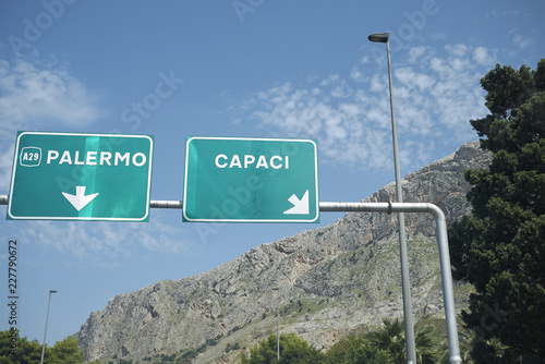 Palermo, Italy - September 05, 2018 : Capaci motorway exit (Giuseppe Falcone assasination)