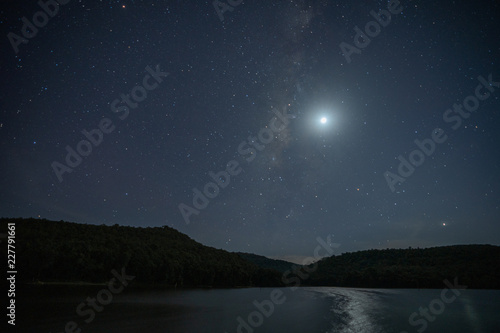 Night sky with stars and the moon, Landscape with Milky way galaxy.