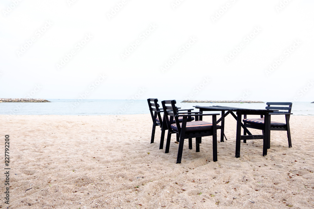 Dining table and chairs on the beach