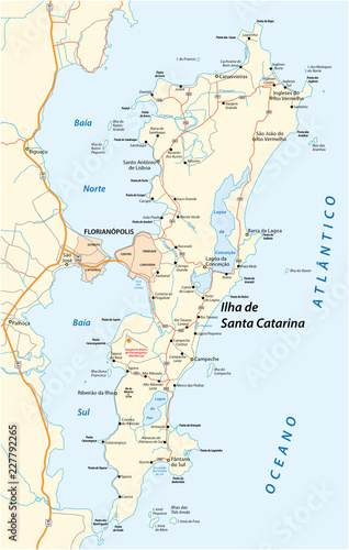 Detailed street map of Brazilian island Santa Catarina, Santa Catarina, Brazil photo