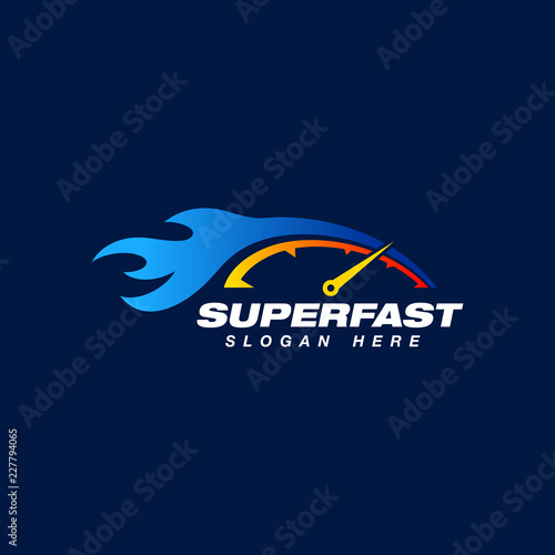 speed indicator vector logo design with flame effect. speedometer symbol design template