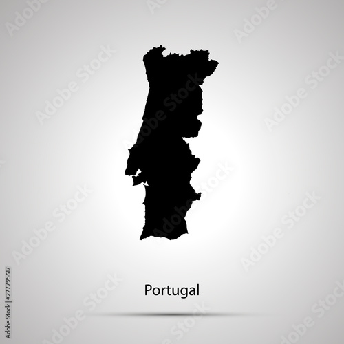 Portugal country map  simple black silhouette on gray