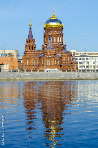 Saint Petersburg, Cathedral of the Epiphany on the banks of the rivers of Ekateringofka in Sunny weather
