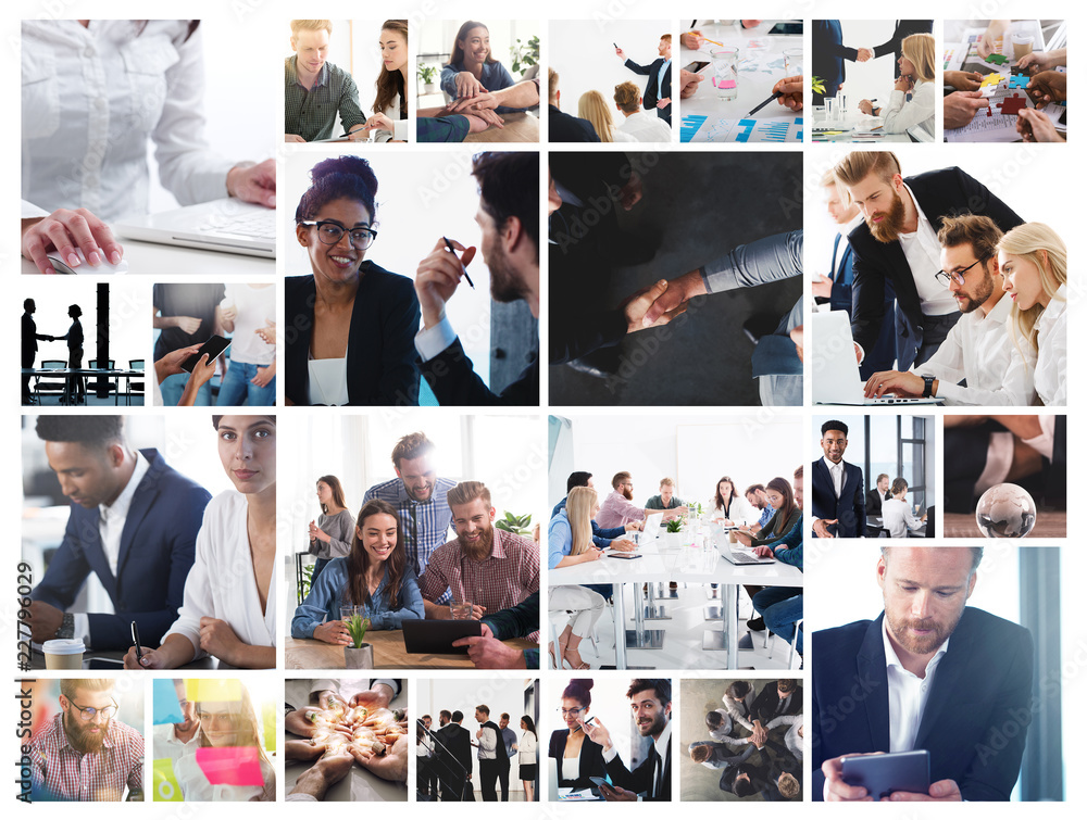 Business collage with scene of business person at work Business collage with scene of business person at work
