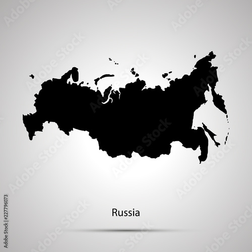 Russia country map, simple black silhouette on gray