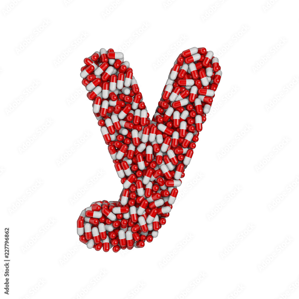 pills letter Y - Lowercase 3d pharmaceutical font - therapy, laboratory or healthcare concept pills letter Y - Lowercase 3d pharmaceutical font - therapy, laboratory or healthcare concept