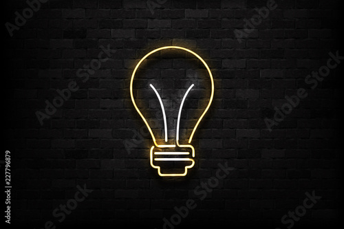 Vector realistic isolated neon sign of Bulb logo for decoration and covering on the wall background. Concept of energy and idea.