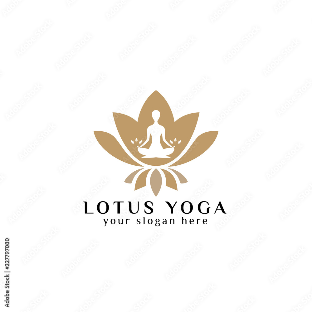 yoga logo design stock. human meditation in lotus flower vector illustration in brown color yoga logo design stock. human meditation in lotus flower vector illustration in brown color
