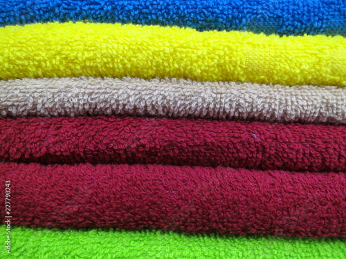 Multicolored towels stacked