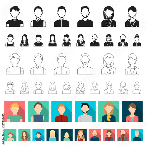 Avatar and face flat icons in set collection for design. A person appearance vector symbol stock web illustration.