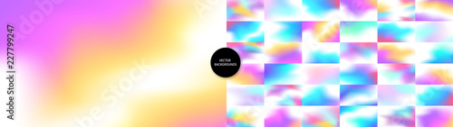 Blur backgrounds set. Holographic. Smooth multicolor textures. Hologram backdrops. Pastel blurs. Cover or banner design. Trendy poster design. Logo or text backdrop.
