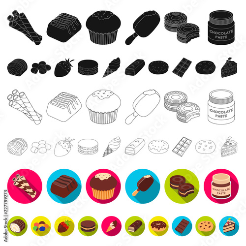 Chocolate Dessert flat icons in set collection for design. Chocolate and Sweets vector symbol stock web illustration.