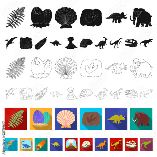 Different dinosaurs flat icons in set collection for design. Prehistoric animal vector symbol stock web illustration.