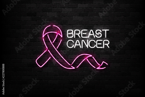 Vector realistic isolated neon sign of Pink Ribbon logo for decoration and covering on the wall background. Concept of October, Breast cancer awareness month.