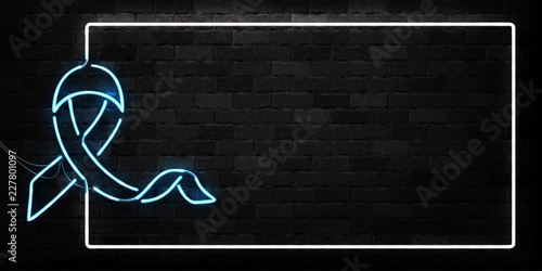 Vector realistic isolated neon sign of Blue Ribbon frame logo for decoration and covering on the wall background. Concept of November, Prostate cancer awareness month.