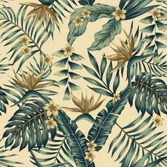 Handdoek met foto Palmbomen patronen Tropische bladeren met gouden bloemen  © berry2046