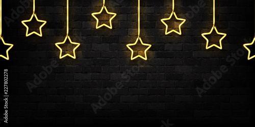 Vector realistic isolated neon sign of Stars seamless pattern for decoration and covering on the wall background. 