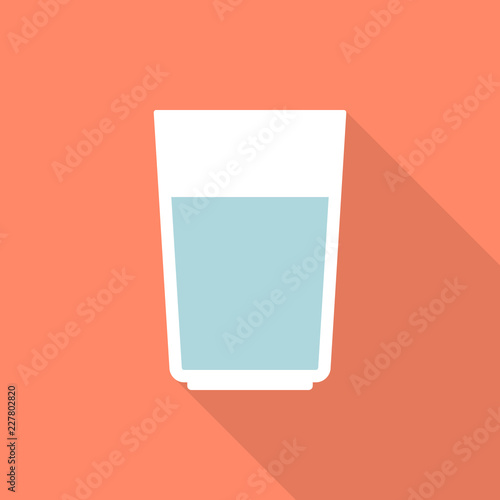 Fototapeta Naklejka Na Ścianę i Meble -  Glass of water icon with long shadow on orange background, flat design style