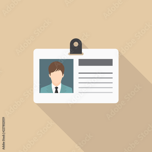 Identification card icon with long shadow, flat design style