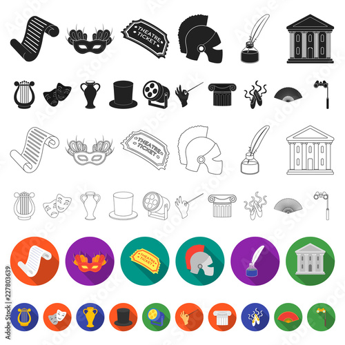 Theatrical art flat icons in set collection for design.Theater equipment and accessories vector symbol stock web illustration. photo